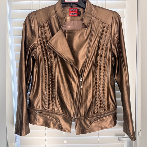 Simon Chang Jackets & Blazers - Size 8 - Brown Faux Leather Jacket (vintage Y2K)